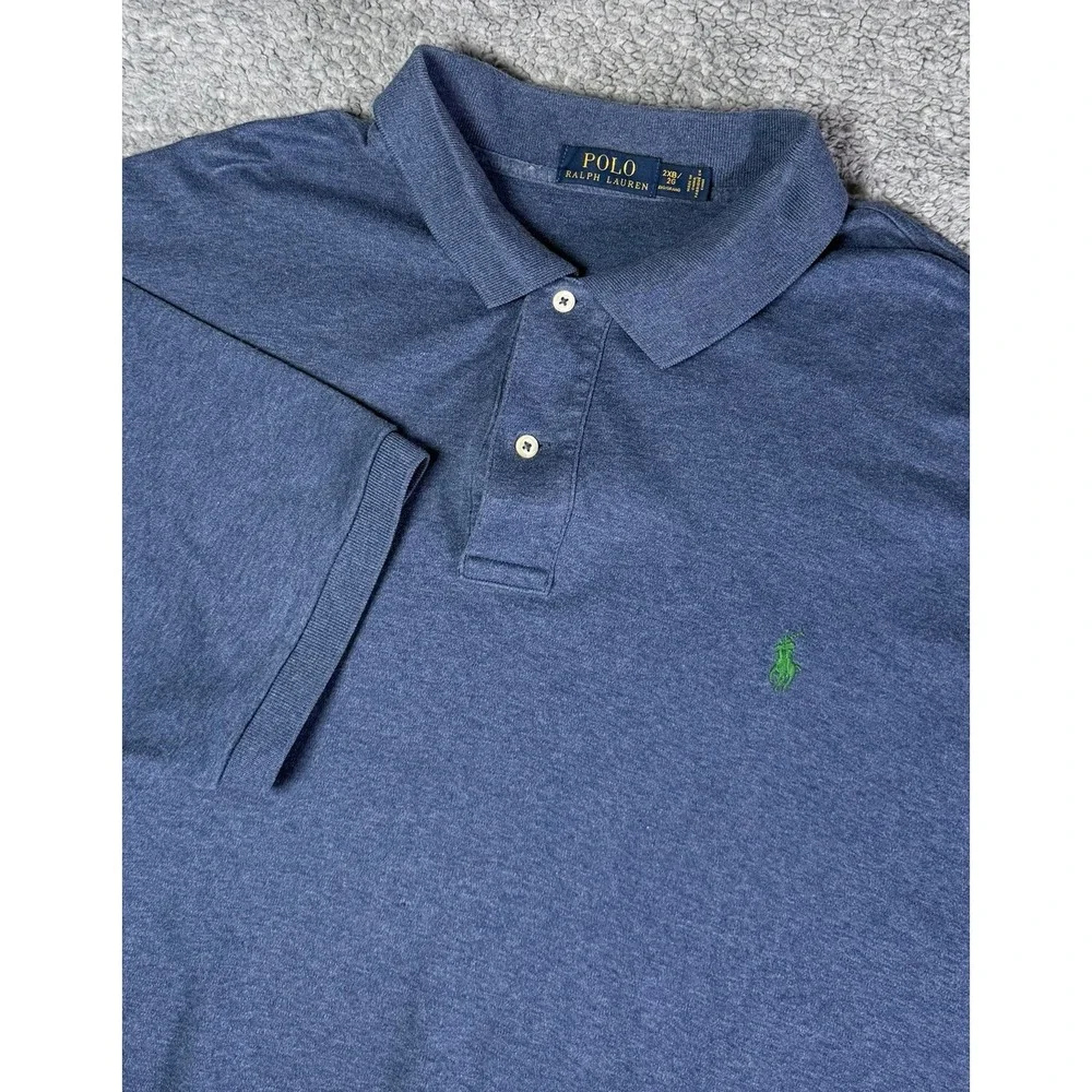 Polo Ralph Lauren Solid Blue Soft Cotton Polo Shirt Mens 2XB Green Pony Preppy